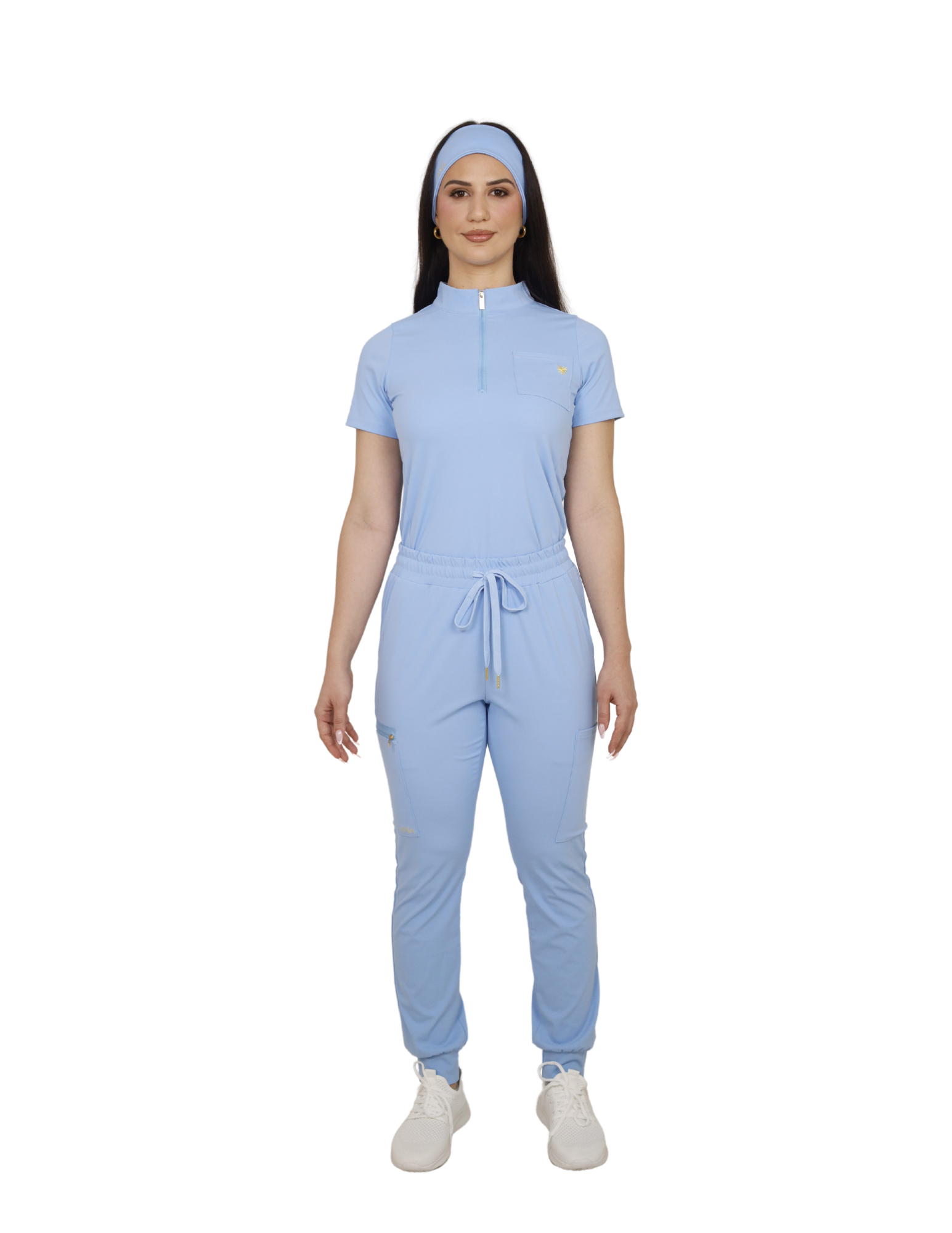 Ceil blue quarter zip mock neck scrub top