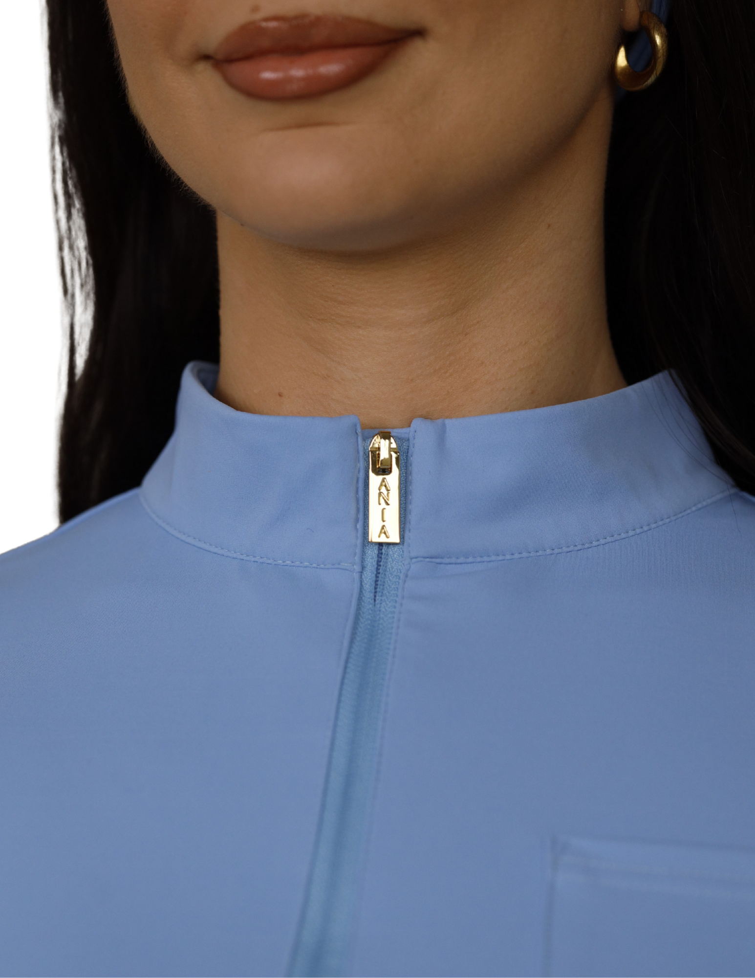 Ceil blue quarter zip mock neck scrub top