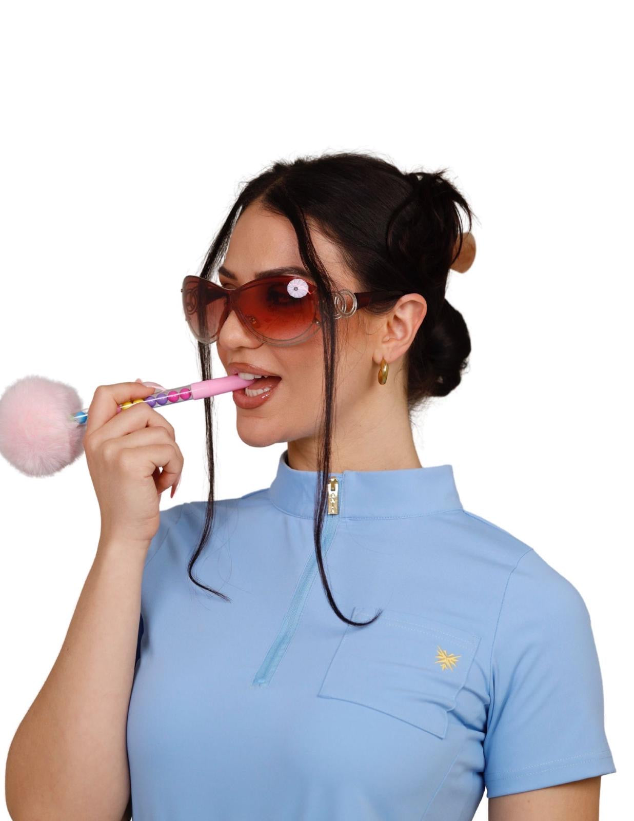 Ceil blue quarter zip mock neck scrub top